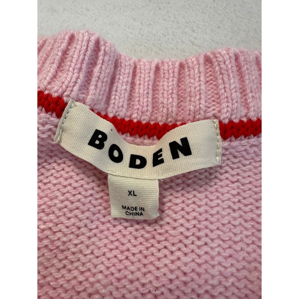 Boden Natalie Embroidered Jumper Women XL Pink Excellent Ice Cream Wool Blend - Picture 5 of 7